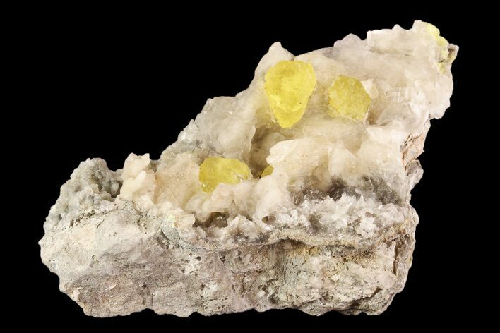 Sulfur Crystals On Selenite - Cianciana Mine, Italy #93656